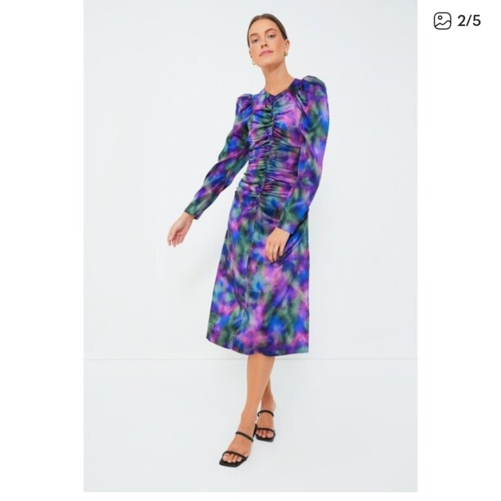 Ganni Simply Purple Silk Dress Ruched Sides Size 34 Or 2 Or XS